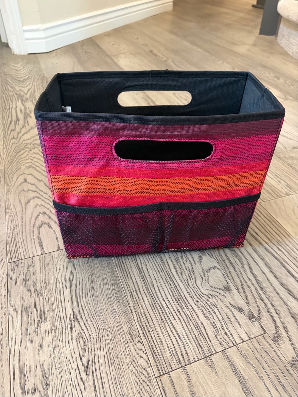 Thirty-One Gifts Storage Bin Organizer in Pink and Orange Stripe - Home Accents